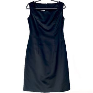 Vintage Handmade Satin Little Black Dress Swag Neckline Sleeveless Check Measure